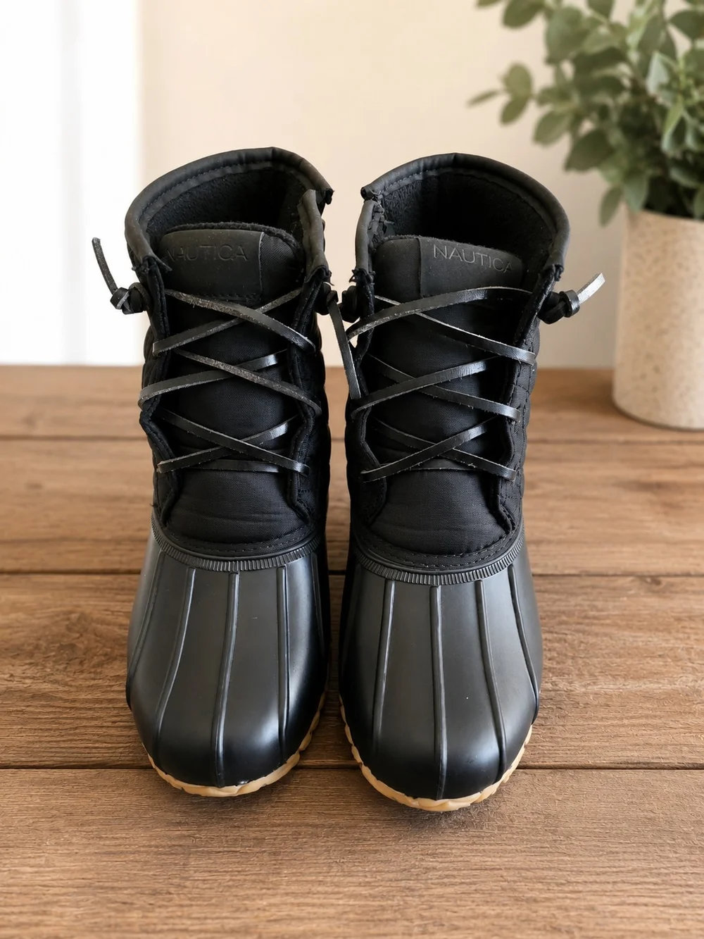 Nautica Women's Black Lace-Up Waterproof Winter Boots